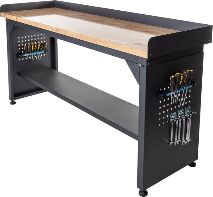 Datona® Werkbank PRO - eiken werkblad - legbord - 200 cm - Zwart