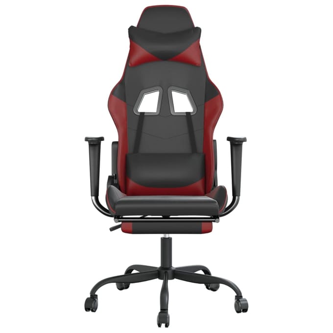 vidaXL - Gamestoel - met - voetensteun - kunstleer - wit - en - wijnrood