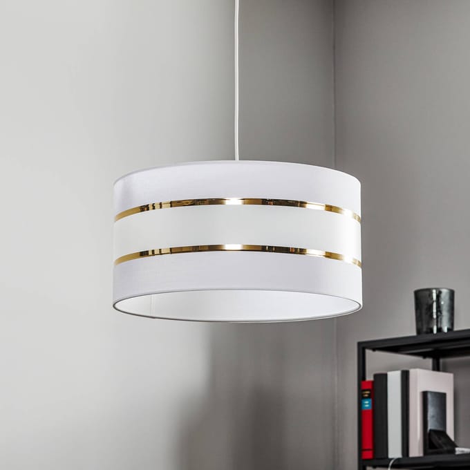 HELAM Hanglamp Helen textiel kap wit-goud Ø 40 cm
