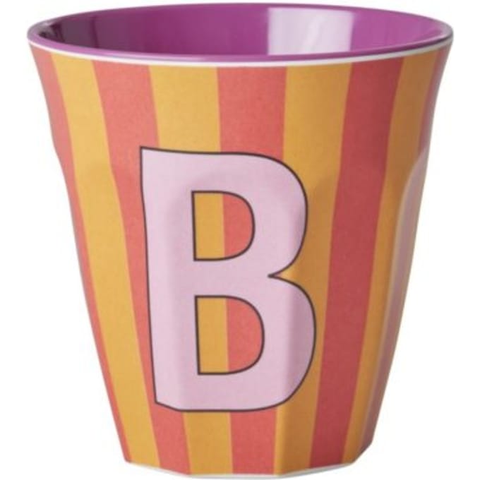 Rice melamine beker medium gestreept letter b, oranje