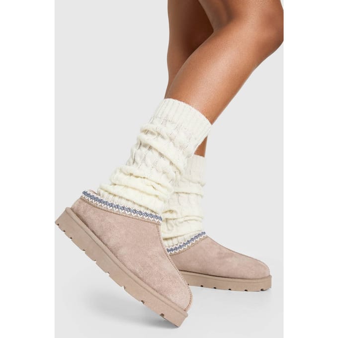 boohoo Dames Geborduurde Gezellige Mules | Mocha | Maat: 7