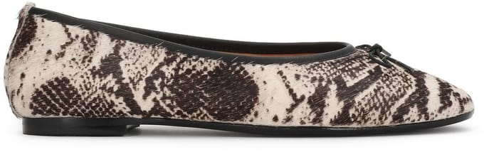 Patterned leather ballerinas with natural hair finish