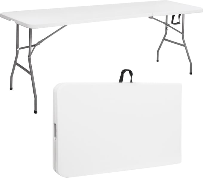 Springos Klaptafel | Vouwtafel | Kampeertafel | Inklapbaar | Draagbaar | 240 x 75 cm | Wit