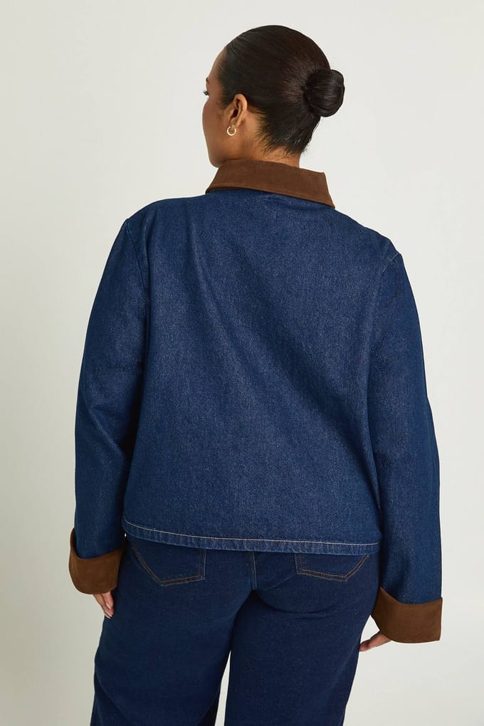 boohoo Dames Plus Denim Schuur Jas | Rinse | Maat: 16