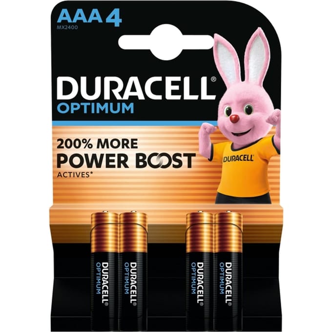 Duracell Optimum AAA-batterijen (4 stuks), 1,5V-alkaline batterijen, LR03 MX2400