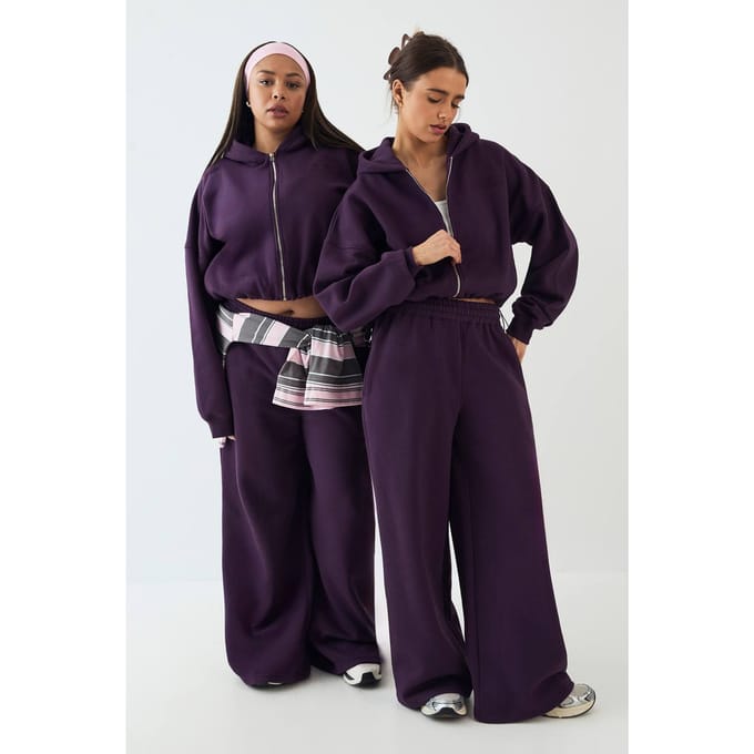Dames DSGN Studio Badstof Applique Rechte Pijp Jogger | Aubergine | Maat: Medium