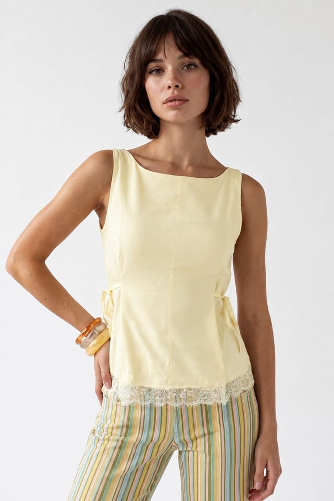 Mouwloze Poplin Blouse met Striklijn