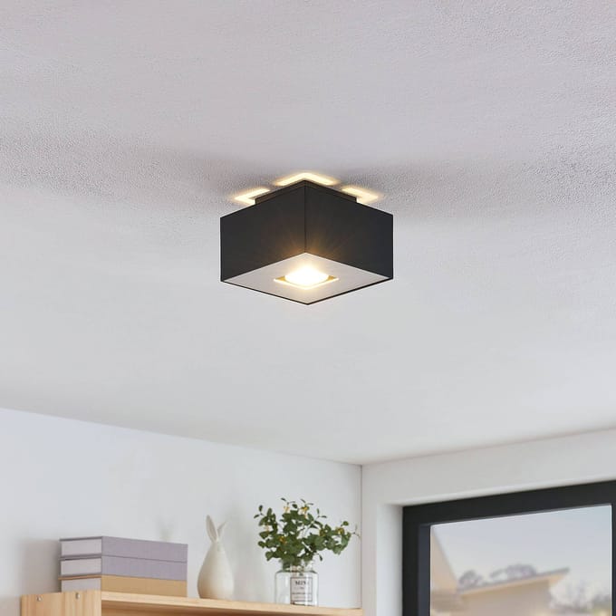 Lindby Kasi plafondlamp, zwart 1-lamp 14 x 14cm