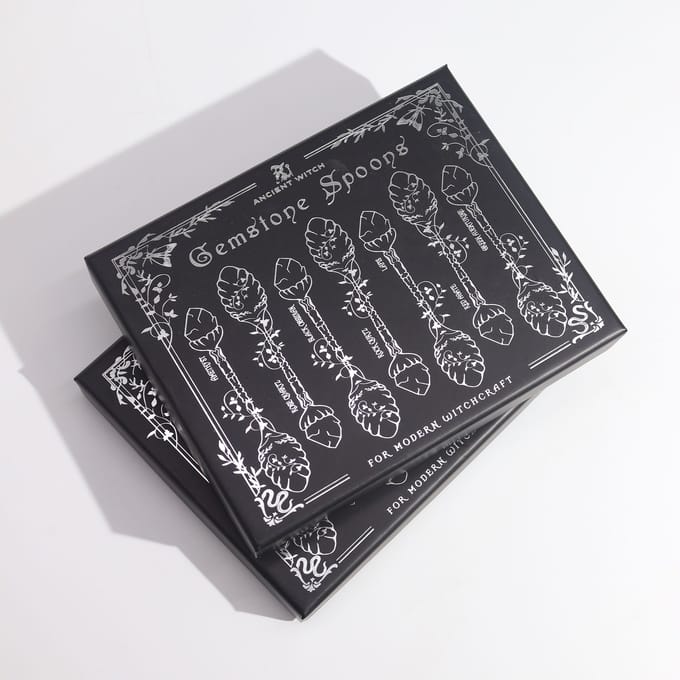 Set van 7 bronzen edelsteenkristal heksenlepels