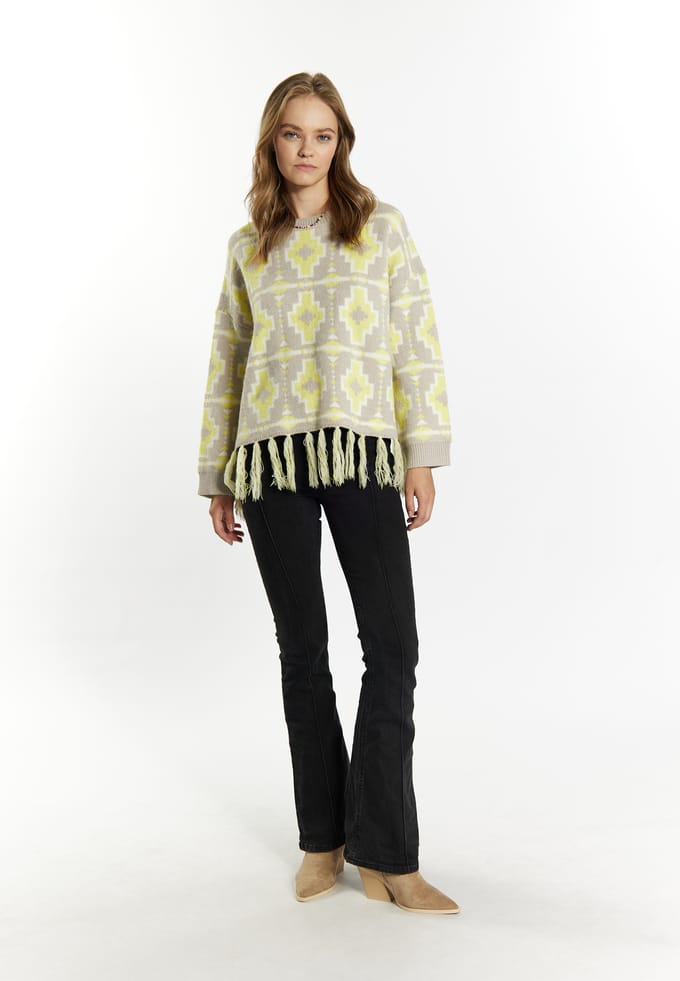 IZIA Jumper Dames GRIJS LIMOEN WIT