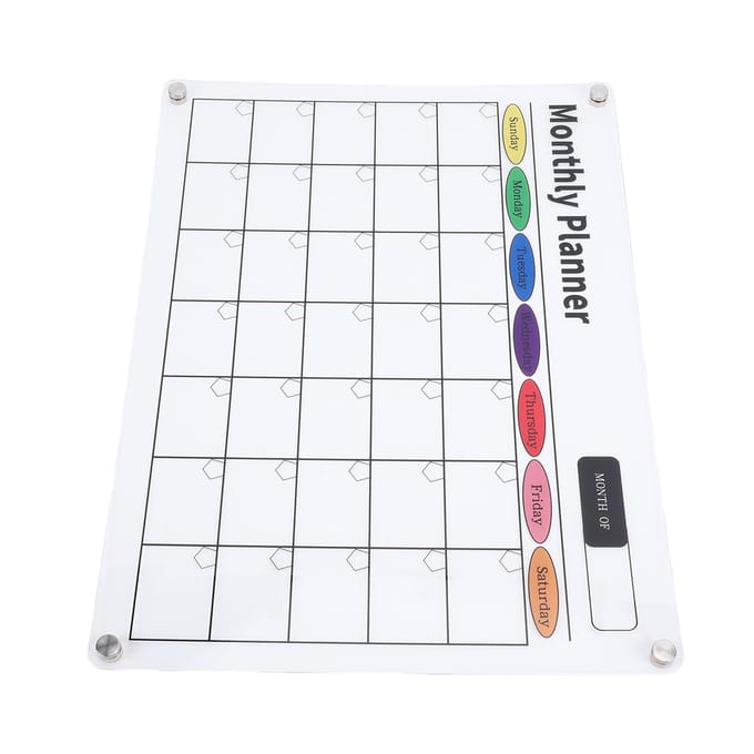 Uitwisbare Kalender Transparant Acryl Magnetisch Maandelijks Planbord voor Koelkast Keuken gray