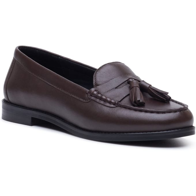 Hush Puppies Connie Leren Dames Chocolade Instappers