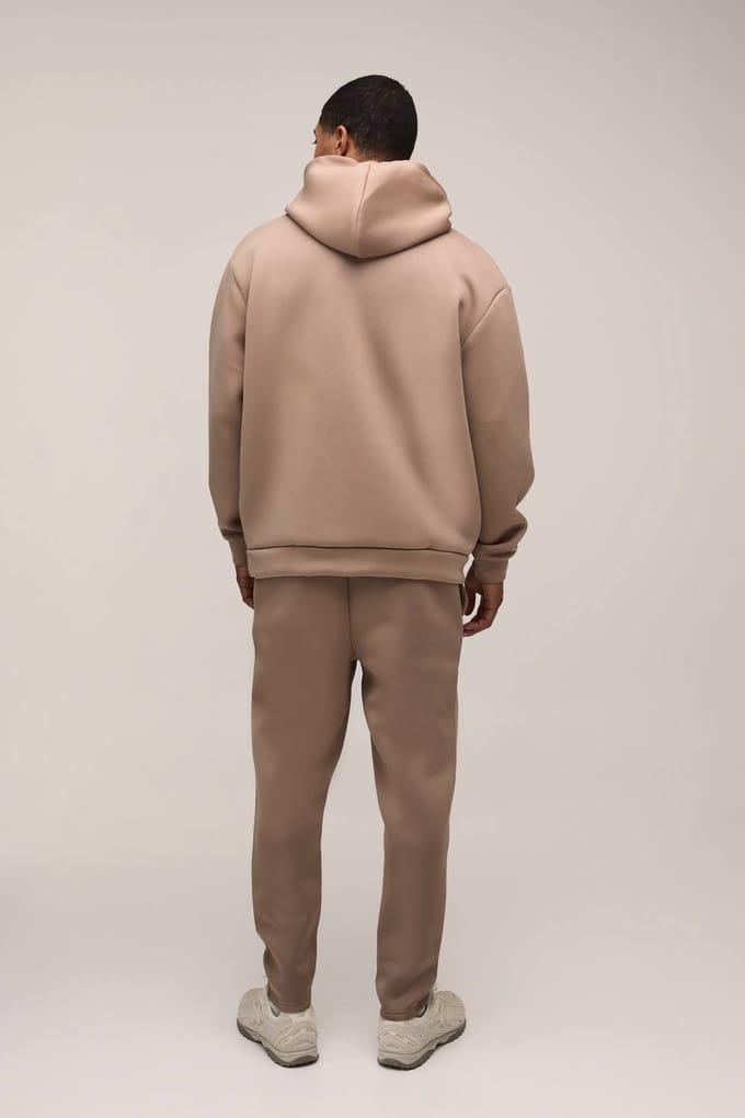 Oversized Gebonden Scuba Capuchon Afgekorte Jogger Trainingspak | Taupe | Size Medium