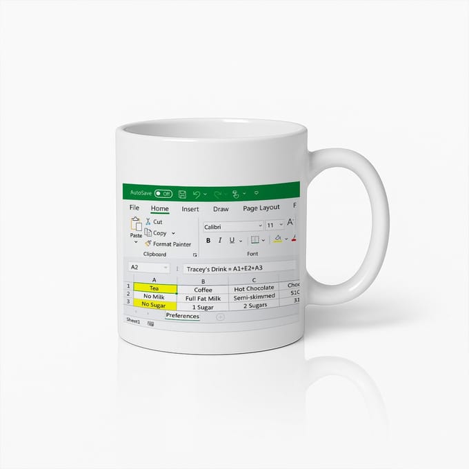 Excel Spreadsheet Mok 330ml – Grappige Koffiebeker Cadeau voor Collega’s, Kantoormedewerkers & Data Nerds