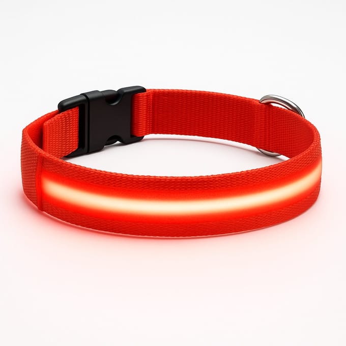 Professor Q LED halsband hond - Nylon - Rood - S - USB oplaadbaar