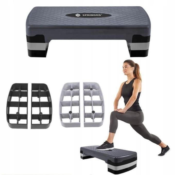 Springos Aerobic Stepper | Aerobic Step | Fitness Step | Verstelbaar | Antislip | Grijs-zwart