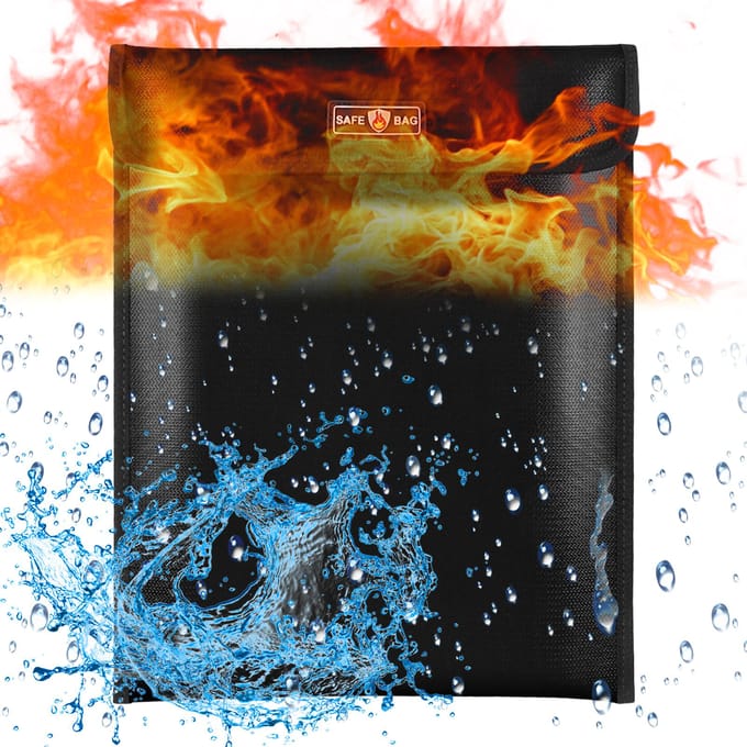 Sac à documents ignifuge 13,4 * 10,8 pouces, support de sac d'argent ignifuge et étanche, stockage durable et sûr noir