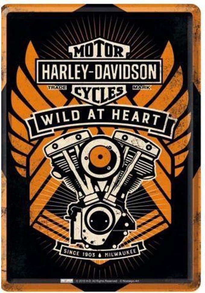 Harley Davidson Wild at Heart  reliëf 40 x 30 cm metalen wandbord