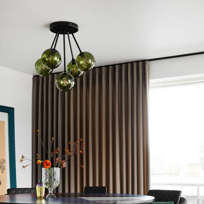 DESIGN BY US Plafondlamp Ballroom Molecule, groen, glas, 5-lamps