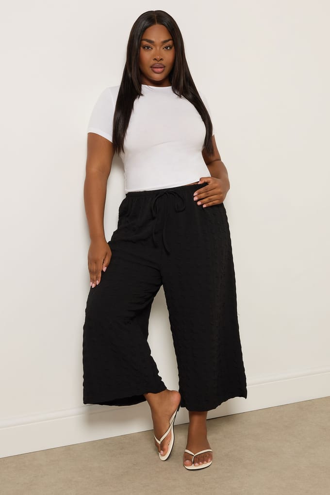 Yours Zwarte Culottes Met Strikceintuur En Textuur Size 42