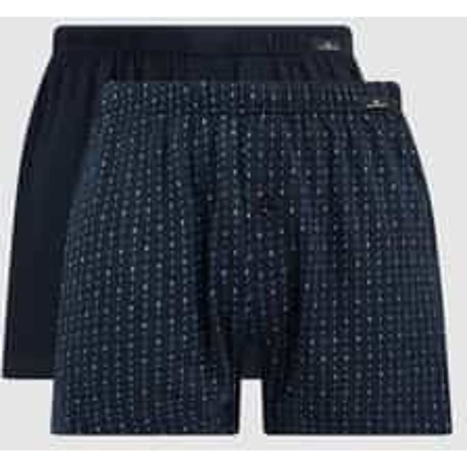 Gotzburg heren boxershorts wijd model met gulp (2-pack) - donkerblauw uni en dessin