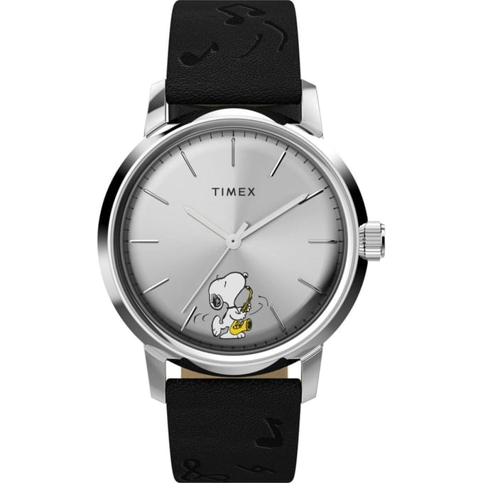Timex x Peanuts Marlin Saxophonist TW2W68800 Horloge - Leer - Zwart - Ø 40 mm