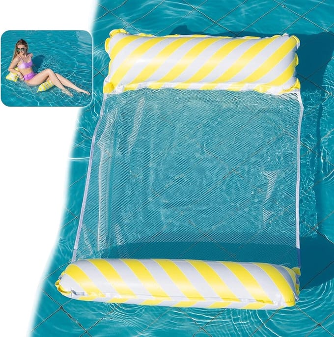 Opblaasbare hangmat - Watermat Luchtbed - Ontspannen in water - Multifunctioneel ontwerp - 122 x 70 cm - Geel