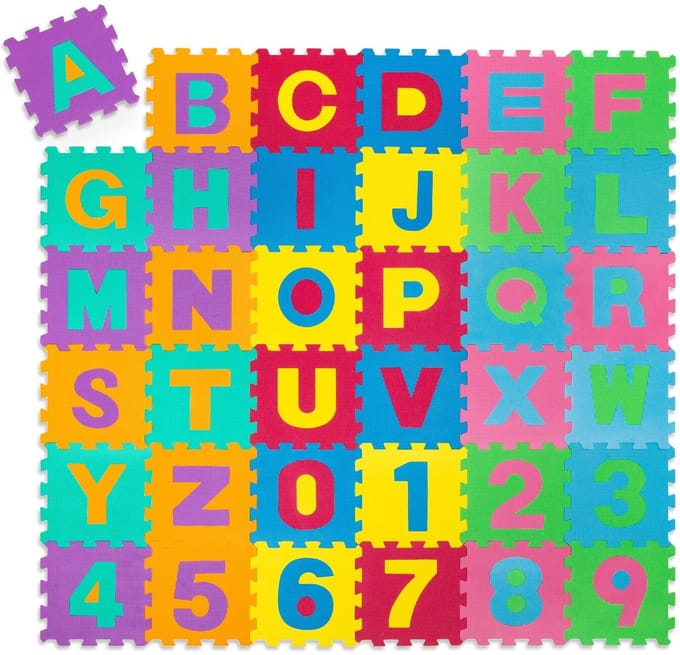 tectake® Puzzelmat - Speelmat - 86 delig - Met Letters en Cijfers - Foam - Baby