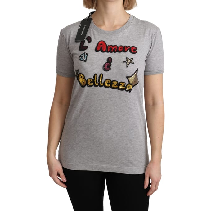 Dolce & Gabbana Dames-T-shirt Grijs Katoen Amore e Bellezza