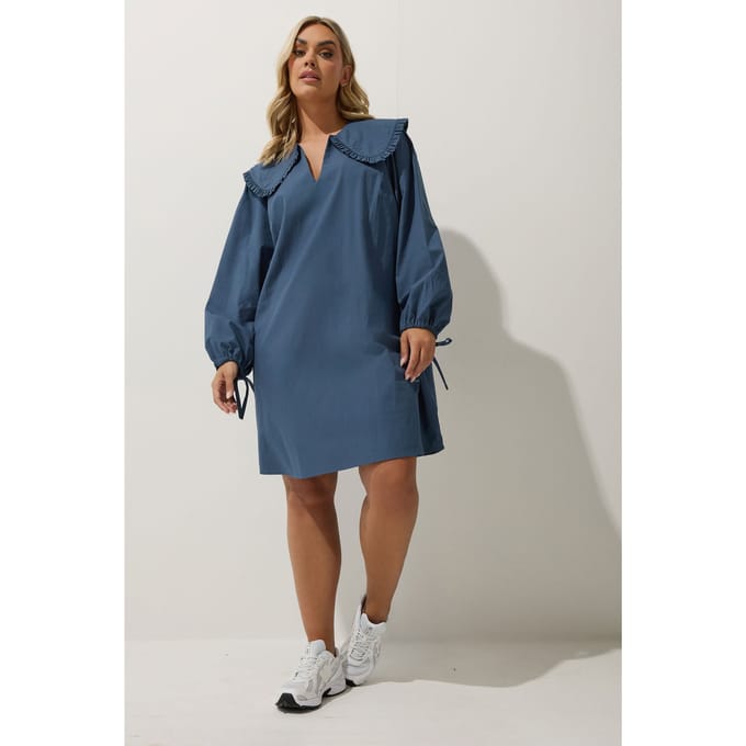 Limited Collection Katoenen Mini Jurk Met Oversized Kraag In Blauw Size 48