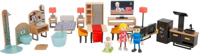Uitgebreide Moderne Poppenhuis Meubelset Hout met Figuren