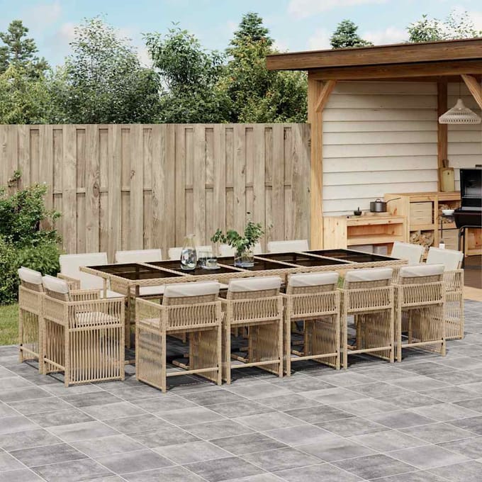 vidaXL - 15-delige - Tuinset - met - kussens - poly - rattan - beige