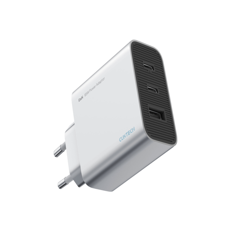 CUKTECH 65W GaN-snellader, adapter met 3 poorten (2x USB-C + 1x USB-A), EU-stekker, Sliver, A15CEU
