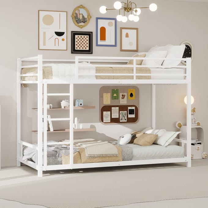 Sweiko Stapelbed - 90x190 cm - Metalen frame - Veiligheidshekken - Kinderbed - Wit