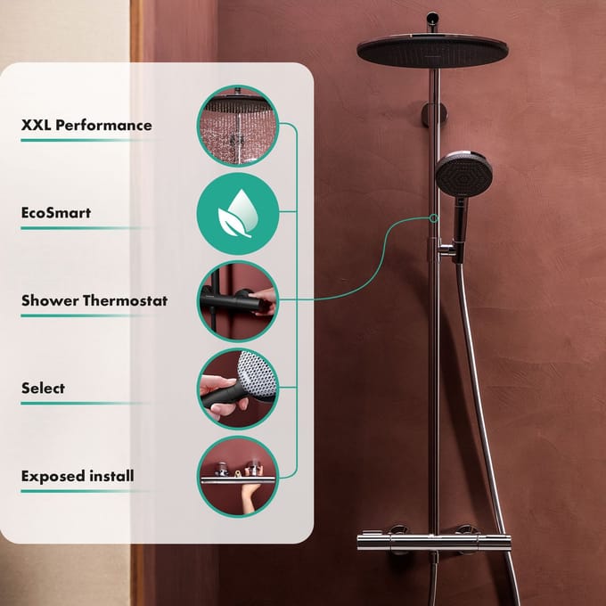 Hansgrohe Raindance alive S - showerpipe - 300 - 1jet Puro - ecosmart Ecostat Element - mat zwart