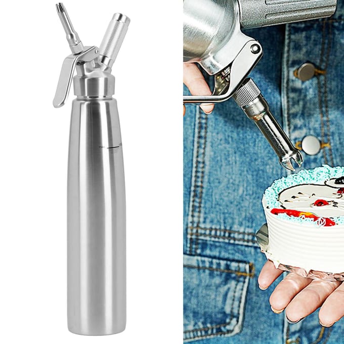 304 Roestvrij Staal Crème Opschuimer Slagroomspuit Dispenser Koffie Dessert Taart DIY Bakgereedschap 1000ML gray
