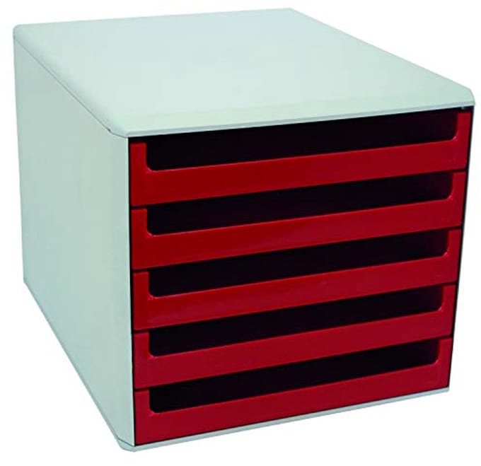Ladenbox met 5 laden voor A4 papier - Lichtgrijs/Rood