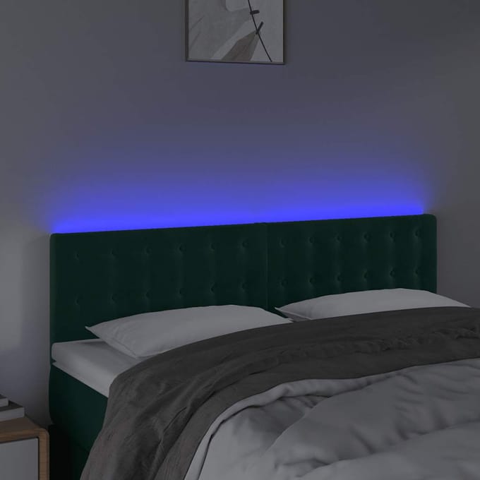 vidaXL - Hoofdbord - LED - 144x5x78/88 - cm - fluweel - donkergroen