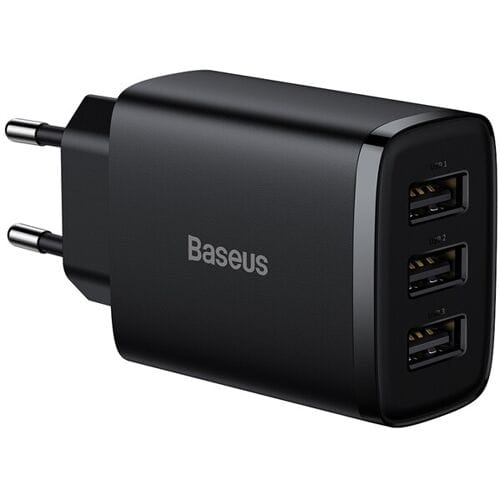Baseus - Compacte USB oplader - Met 3 USB poorten - Geschikt voor USB Aansluiting - 17W - Zwart