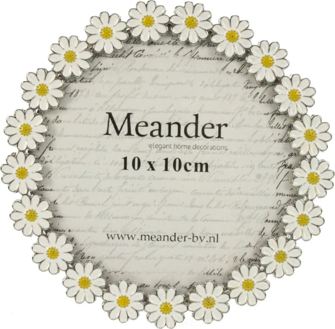 Fotolijstje met margrietjes metaal rond Ø11,6x1,5cm