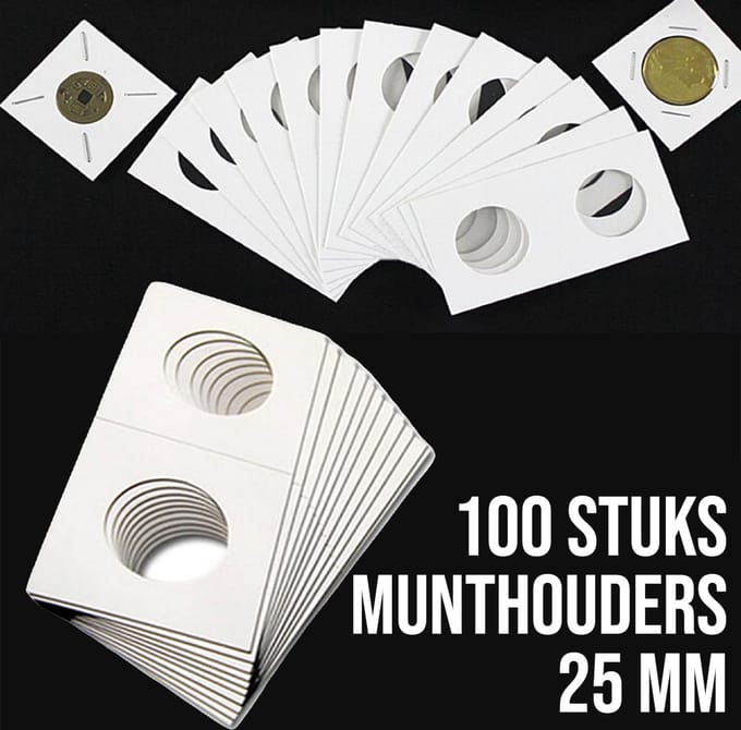Allernieuwste.nl® 100 stuks 25 mm Kartonnen Munthouders Te Nieten - Beschrijfbaar Karton - Wit