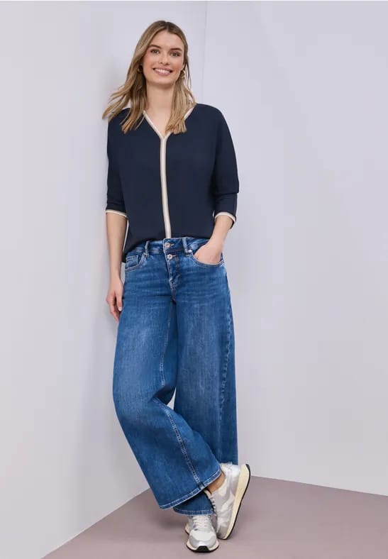 Shirt met 3/4 mouwen en contrasterende details