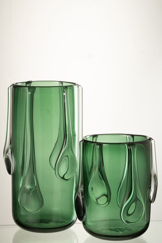 J-Line vaas Drippy - glas - groen - large - 33 cm hoog