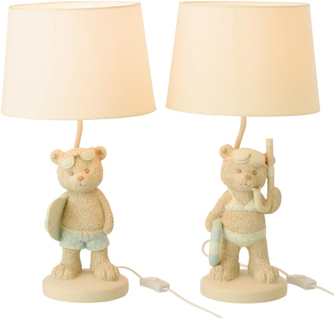 J-Line tafellamp Beer Strand Meisje/Jongen - polyresin - lichtblauw - set van 2