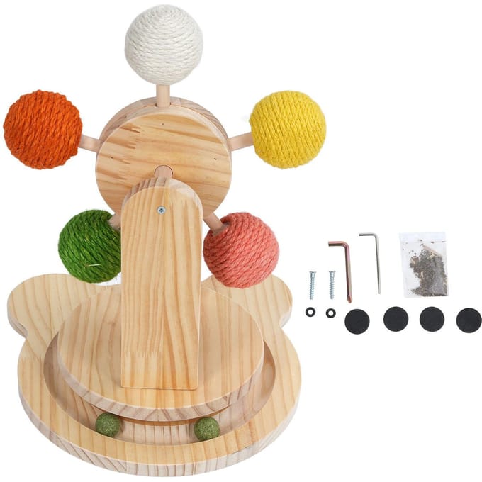Houten Draaitafel Basis Kattenbal Speelgoed Zelfvermaak Sterke Structuur Interactief Krabben beige