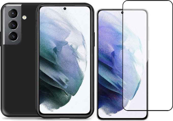 Hoesje geschikt voor Samsung Galaxy S21 FE - Full Screenprotector Glas - Schokbestendig Zwart