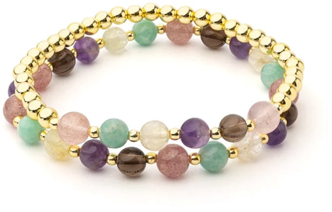 Armband meerkleurige gemengde edelstenen met hematiet set van 2