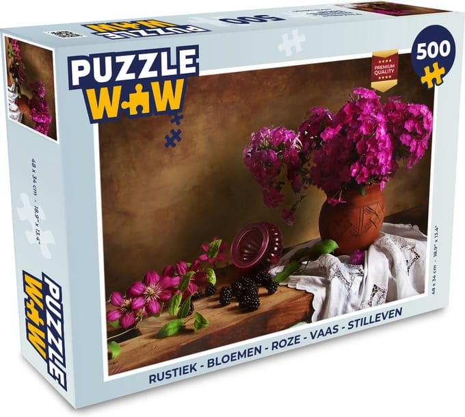 Puzzel Rustiek - Bloemen - Roze - Vaas - Stilleven - Legpuzzel - Puzzel 500 stukjes