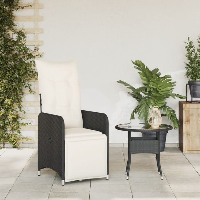 vidaXL - Tuinstoel - verstelbaar - met - kussens - poly - rattan - zwart
