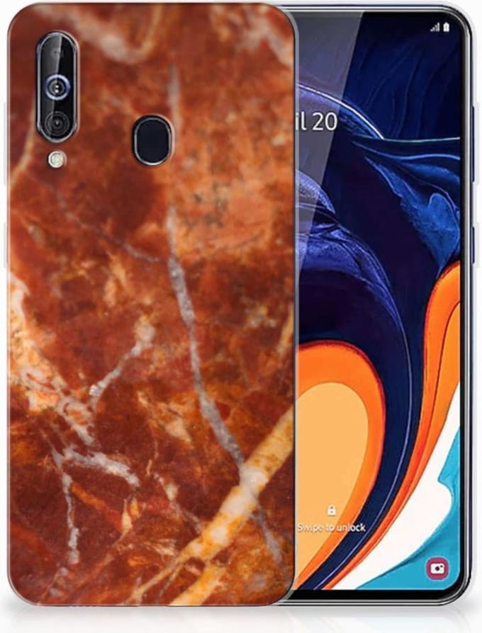 Samsung Galaxy A60 TPU Siliconen Hoesje Marmer Bruin